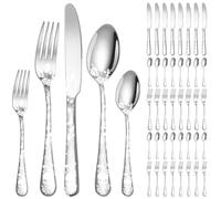 XIAOYU 40-Piece Halloween Themed Skeleton Silverware Set, Metal Flatware Set Serving for 8, Gothic Unique Skeleton Pattern Design, Durable Cutlery Set for Halloween Easter Christmas, Silver