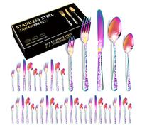 XIAOYU 40 Piece Silverware Set, Stainless Steel Flatware Set, Service for 8, Unique Pattern Design, Includes Dinner Knives/Forks/Spoons, Mirror Polished Cutlery Set, Rainbow