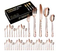 XIAOYU 40 Piece Silverware Set, Stainless Steel Flatware Set, Service for 8, Unique Pattern Design, Includes Dinner Knives/Forks/Spoons, Mirror Polished Cutlery Set, Rose Gold