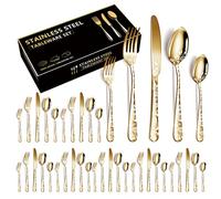 XIAOYU 40 Piece Silverware Set, Stainless Steel Flatware Set, Service for 8, Unique Pattern Design, Includes Dinner Knives/Forks/Spoons, Mirror Polished Cutlery Set, Gold