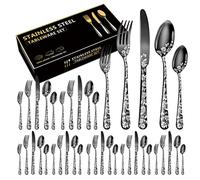 XIAOYU 40 Piece Silverware Set, Stainless Steel Flatware Set, Service for 8, Unique Pattern Design, Includes Dinner Knives/Forks/Spoons, Mirror Polished Cutlery Set, Black