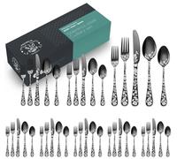 XIAOYU 40 Pieces Black Silverware Set, Food-Grade Stainless Steel Flatware Set Service for 8, Butterfly and Flower Pattern Tableware Cutlery Set, Utensil Sets for Home Restaurant