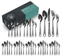 XIAOYU 40 Pieces Black Silverware Set, Food-Grade Stainless Steel Flatware Set Service for 8, Christmas Pattern Tableware Cutlery Set, Utensil Sets for Home Restaurant