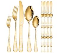 XIAOYU 40 Pieces Christmas Style Silverware Set for 8, Stainless Steel Flatware Set, Snowflakes Santa Claus Elk Pattern Design, Tableware Utensils for Kitchen Restaurant, Dishwasher Safe, Gold