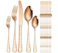XIAOYU 40 Pieces Christmas Style Silverware Set for 8, Stainless Steel Flatware Set, Snowflakes Santa Claus Elk Pattern Design, Tableware Utensils for Kitchen Restaurant, Dishwasher Safe, Rose Gold