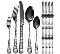 XIAOYU 40 Pieces Christmas Style Silverware Set for 8, Stainless Steel Flatware Set, Snowflakes Santa Claus Elk Pattern Design, Tableware Utensils for Kitchen Restaurant, Dishwasher Safe, Black