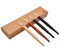 XIAOYU 4PCS Handmade Glass Wooden Dip Pen, Calligraphy Pen for Art Signatures Calligraphy Drawing Decoration, Short(16.5CM)