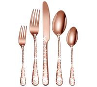 XIAOYU 5 Piece Gothic Skull Silverware Set, Halloween Bizarre Flatware Set, Skeleton Flower Unique Pattern Design, Knife Fork Spoon Cutlery Set for Halloween Easter Christmas, Rose Gold