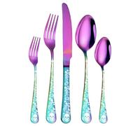 XIAOYU 5 Piece Skull Pattern Silverware Set, Stainless Steel Flatware Set, Gothic Unique Skeleton and Flower Pattern Design, Perfect for Halloween Easter and Christmas, Rainbow
