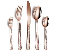 XIAOYU 5 Piece Stainless Steel Flatware Set, Silverware Cutlery Set, Include Knife/Fork/Spoon, Unique Pattern Design, Dishwasher Safe, Rose Gold