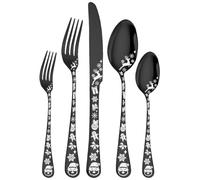 XIAOYU 5 Pieces Christmas Silverware Set, Stainless Steel Flatware Cutlery Set with Knives Spoons and Forks, Unique Christmas Tree Snowflake Pattern Design, Mirror Polished, Black