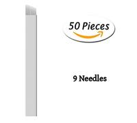 Xiaoyu 50PCS Microblading Needles, Permanent Makeup Manual Tattoo Eyebrow Blade Bevel for Eyebrow Tattoo Pens, White, 9 Pin