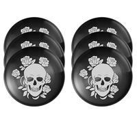 XIAOYU 6 Pack Halloween Skeleton Stainless Steel Dinner Plates, Skull Gothic Round Metal Plates, Unique Skull/Flower Pattern Design, Metal Dinner Dishes for Dinner, Party, Camping, Dishwasher Safe