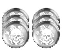 XIAOYU 6 Pack Halloween Skeleton Stainless Steel Dinner Plates, Skull Gothic Round Metal Plates, Unique Skull/Flower Pattern Design, Metal Dinner Dishes for Dinner, Party, Camping, Dishwasher Safe