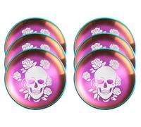 XIAOYU 6 Pack Halloween Skeleton Stainless Steel Dinner Plates, Skull Gothic Round Metal Plates, Unique Skull/Flower Pattern Design, Metal Dinner Dishes for Dinner, Party, Camping, Dishwasher Safe