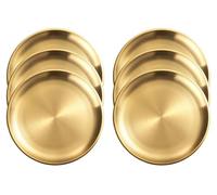 XIAOYU 6-Piece Stainless Steel Dinner Plates, 8.07 Inch Metal Plates Dishes, Modern Dinnerware Dishes Set for Home, Picnic, Outdoor Camping, Dishwasher Safe, Gold
