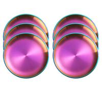 XIAOYU 6-Piece Stainless Steel Dinner Plates, 8.07 Inch Metal Plates Dishes, Modern Dinnerware Dishes Set for Home, Picnic, Outdoor Camping, Dishwasher Safe, Rainbow