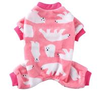 XIAOYU Dog Pajamas Winter Warm Onesies Jumpsuit 4 Leg Dog Clothes with Cute Polar Bear Pattern for Small Dog Cat Halloween Christmas Cosplay, Pink, M
