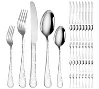 XIAOYU Halloween Skeleton Silverware Set 40 Piece Gothic Flatware Set for 8, Unique Vintage Skull Flower Pattern Design, Durable Cutlery Tableware for Home Kitchen, Silver