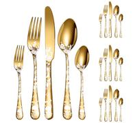 XIAOYU Halloween Themed Skeleton Silverware Set for 4, 20-Piece Stainless Steel Flatware Set, Gothic Skeleton Pattern Decorative Cutlery Set, Halloween Easter and Christmas Tableware, Gold