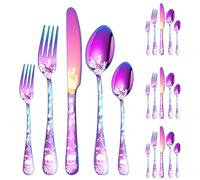 XIAOYU Halloween Themed Skeleton Silverware Set for 4, 20-Piece Stainless Steel Flatware Set, Gothic Skeleton Pattern Decorative Cutlery Set, Halloween Easter and Christmas Tableware, Rainbow