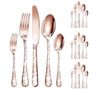 XIAOYU Halloween Themed Skeleton Silverware Set for 4, 20-Piece Stainless Steel Flatware Set, Gothic Skeleton Pattern Decorative Cutlery Set, Halloween Easter and Christmas Tableware, Rose Gold