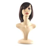 Xiaoyu Lifelike Oblique Bangs Short Straight BOB Wigs - Dark-Brown