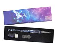 XIAOYU Luminous Glass Dip Pen Ink Set, 3 Pcs Starry Sky Calligraphy Pen Set - 1 Crystal Glass Pen, 1 Pen Holder, 1 Ink - Royal Blue