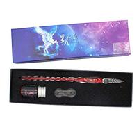 XIAOYU Luminous Glass Dip Pen Ink Set, 3 Pcs Starry Sky Calligraphy Pen Set - 1 Crystal Glass Pen, 1 Pen Holder, 1 Ink - Red