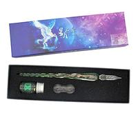 XIAOYU Luminous Glass Dip Pen Set, 3 Pcs Starry Sky Calligraphy Pen Set - 1 Crystal Glass Dip Pen, 1 Pen Holder, 1 Ink - Green