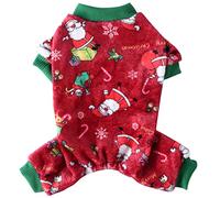 XIAOYU Santa Claus Snow Gift Box Pattern Christmas Pet Clothes Dog Warm Pajamas Cat Christmas Costumes Puppy Jumpsuits, Red, L