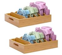 XiaoyuziTF 2 Pack Bamboo Lid Holder Food Container, Kitchen Organizer with 5 Adjustable Dividers, Cabinet Organizer for Food, Kitchen Gadget, Container Lids