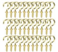 xiaozhenjida 50 Pcs Screw-in Ceiling Hooks Screw Hooks Cup Hooks Nickel Plated Hooks for Cabinet Shelf Gold 1 inch(Gold)