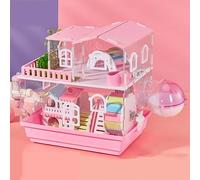 XIAOZHUANGXIONG Hamster Cages And Habitats, Indoor Outdoor Guinea Pig Cage with Kettle, Food Bowl, Two Layers, Three Layers Optional, Transparent Hamster Cage (Color : Pink, Size : 2 layer b)