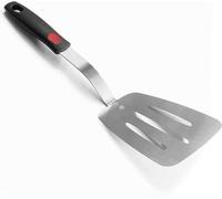 XiaoZu Stainless Steel Flexible Spatula Turner, Thin Metal Slotted Spatula for Cast Iron Skillet, Thin Blade and Heat Resistant Silicone Handle (Slotted Large)