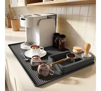 XIAPIA Silicone Coffee Machine Mat, Raised Edges Mat Anti Spill with Draining Mat 60x40cm, Non Stick Heat Resistant Coffee Bar Mat for Countertop, Anti Slip Dish Drying Mat, Black