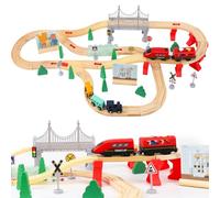 XIAPIA Wooden Train Set for Toddler, 72 Pcs Wooden Train Track Fits Thomas/Brio/Melissa and Doug, Train Toy for 2 3 4 5 Year Old Boy Girl Gifts Presents For Christmas Xmas New Year