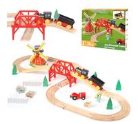 XIAPIA Wooden Train Set for Toddler, Farm Theme Wooden Train Track Fits Thomas/Brio/Melissa and Doug, Train Toy for 2 3 4 5 Year Old Boy Girl Gifts Presents For Christmas Xmas New Year