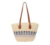 XIAQIQIFFF Large Beach Bag With Zip Rattan For Women PU Leather Summer Shoulder Cute Boho Straw Purses Tote Handbag(Blue)