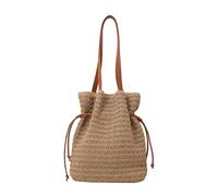 XIAQIQIFFF Straw Beach Bucket Bag Summer Woven Crossbody For Women Hobo Drawstring Purse Vacation Handbags(Khaki)