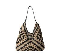 XIAQIQIFFF Straw Hobo Bags For Women Summer Vintage Shoulder Everything Tote Beach Handbag Holiday Work Everyday(Black)