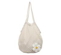 XIAQIQIFFF Summer Beach Handbag For Women Handmade Crocheted Vacation Woven Shoulder Bag Cotton Rope(Beige)