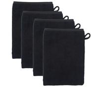 XIASHENG Set of 4 Bath Gloves, 13 x 20 cm, Shower Glove with Hook and Loop Knobs, Sponge Glove, 100% Cotton, Face Washcloths Soft and Highly Absorbent Sponge Handle, Black