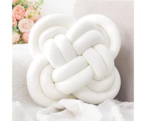 Xiashrk Knot Pillow Ball Xmas, Decorative Throw Pillow Floor Cushion with Soft Plush for Couch, Knotted Square Pillow White Dorm Room Decor Household Throw Knot Decorative Cushion for Bed Living Room