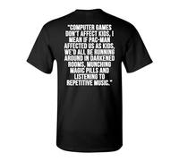 XIASHUN Computer Games Don't Affect Kids Quote Shirt - Back Print Crew Neck Unisex Short Sleeve T-Shirt XL Black