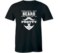 XIASHUN Touch My Beard and Tell Me I'm Pretty Funny Mustache Beard Unisex 100% Cotton Short-Sleeve T-Shirts Black XXXL