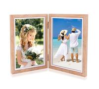 XIATIAN Double Photo Frame 4x6, Hinged Folding Wood Picture Frame Holds 2 Photos, Stand Vertical on Desktop Double Picture Frame, Folding Photo Frame for Wedding or Family Photos