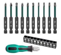 XIATIAN Magnetic Screwdriver Bits Set, 11 Pcs 70mm S2 Steel Phillips Pozidriv and Torx Screwdriver Bit Set for Impact Drill PH1 PH2 PH3 PZ1 PZ2 PZ3 T10 T20 T35 T30 with Handle Screwdriver