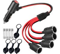 Xiatiaosann 1 to 4 Car Cigarette Lighter Splitter 12V Cigarette Lighter Y Extension Cable 16AWG Power Socket Charger Port with ON OFF Switch, for Car Refrigerator Truck Boat