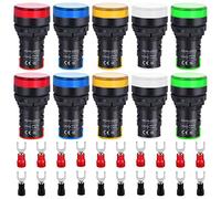 Xiatiaosann 10 Pcs 110V-220V 22mm Energy Saving LED Indicator Light 20mA 5 Color (Red/Bule/Green/White/Yellow) AD16-22DS Signal Lamp Panel Indicator for DIY with 20 Pcs Fork Terminal